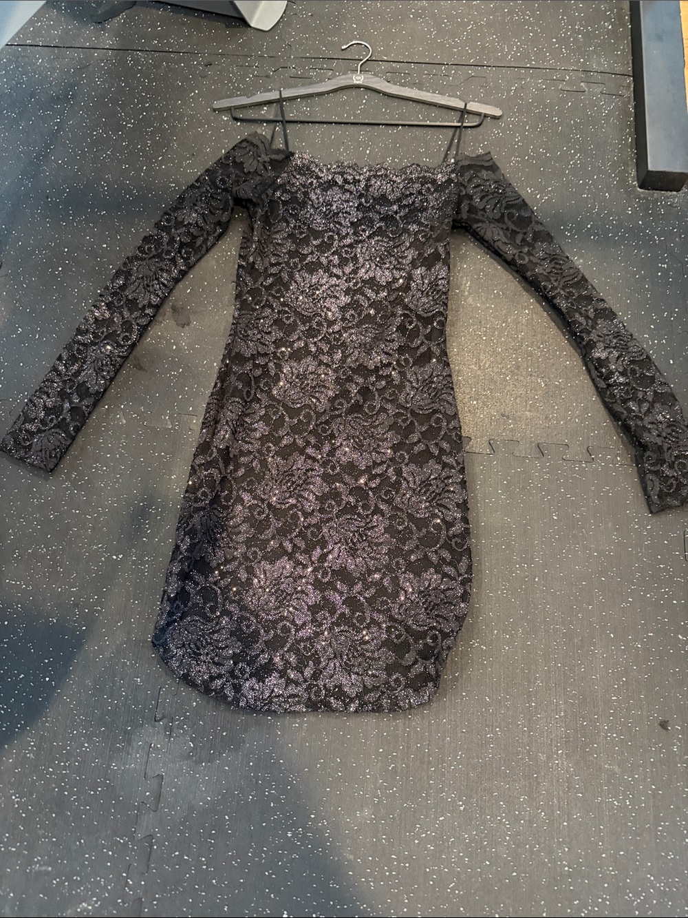Windsor Black Lace Off-Shoulder Long Sleeve Dress